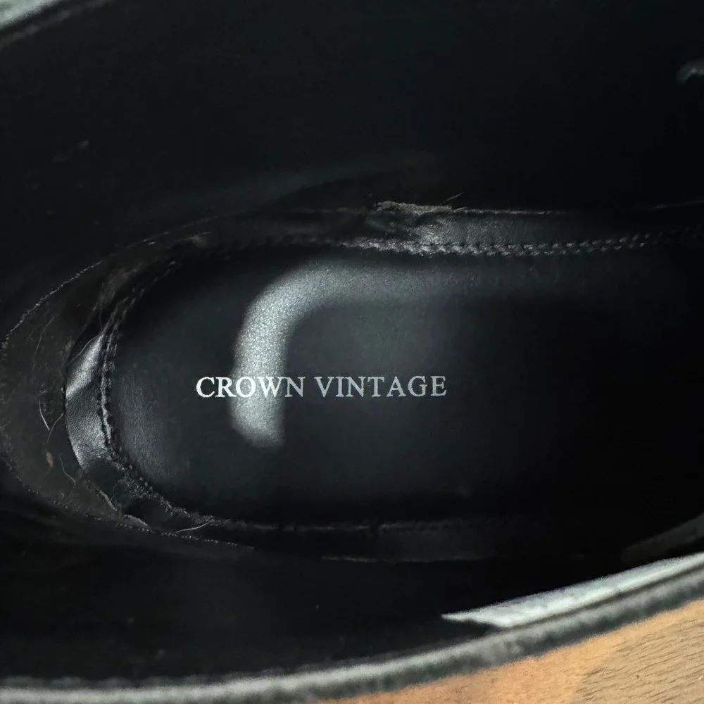 Crown Vintage Casper Mid Chukka Boots Leather Lace Up Casual Black 13‎ Preppy